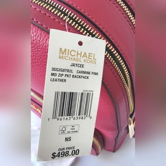 Michael Kors JACEE Carmine Pink LEATHER Backpack & Card Case BUNDLE NWT! - Picture 9 of 15